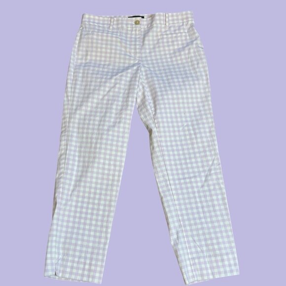 Ann Taylor Lavender and White Gingham Check Ankle Cropped Pants Size 2 - Picture 4 of 7